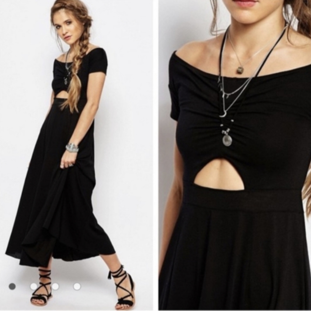 Free People Black Midi Dress with Cutout